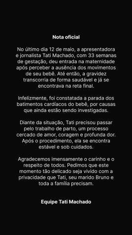 Tati Machado anuncia que perdeu bebê com 33 semanas • Instagram/Tati Machado
