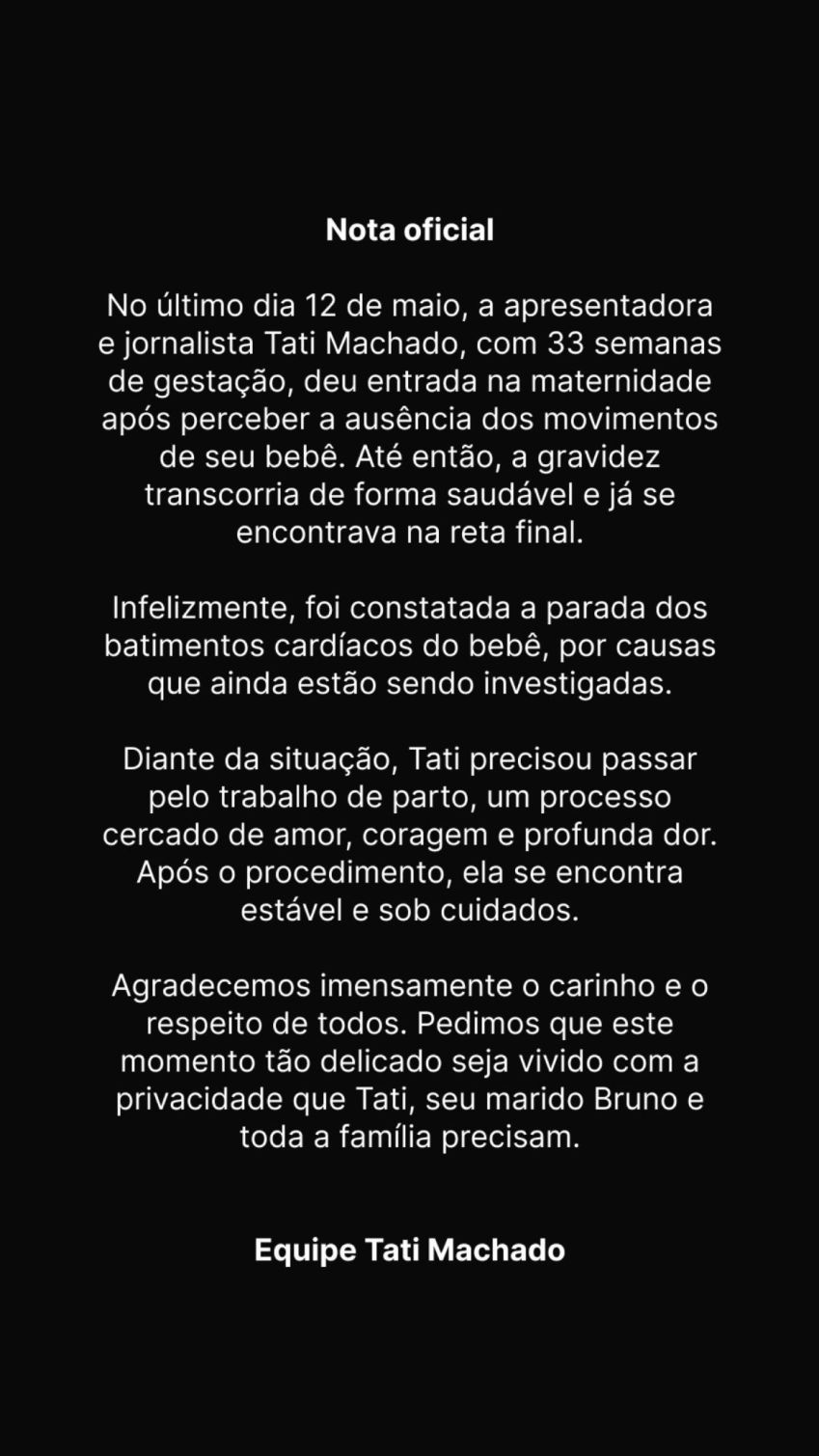 Tati Machado anuncia que perdeu bebê com 33 semanas • Instagram/Tati Machado