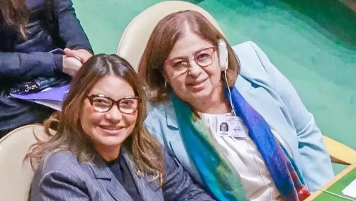 Nova York, EUA, 11.03.2024 – Primeira-dama Janja Lula da Silva e a ministra das Mulheres, Cida Gonçalves participam, na sede da ONU em Nova York, do 68ª CSW, sigla em inglês para a Comissão sobre a Situação da Mulher, o maior órgão dedicado a promover a igualdade de gênero em todo o mundo. Foto: Claudio Kbene/PRDow