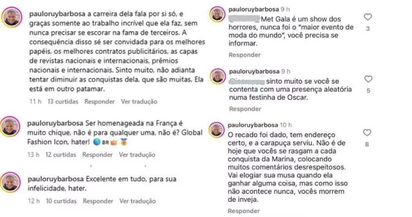 Paulo Ruy Barbosa cita "festinha do Oscar" ao defender a filha • Instagram/Marina Ruy Barbosa