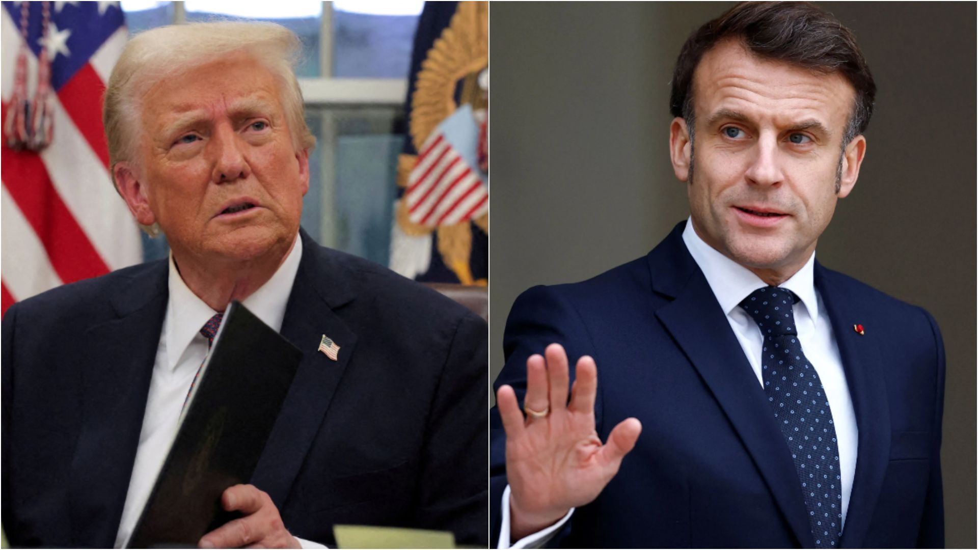 Donald Trump, presidente dos Estados Unidos, e Emmanuel Macron, presidente da França