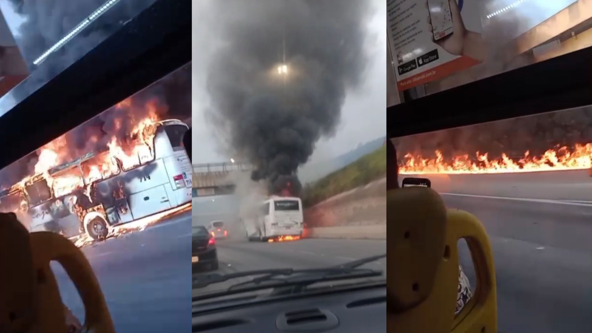 Vídeo: Ônibus pega fogo na Rodovia Anhanguera, próximo ao Rodoanel em SP