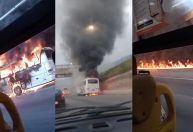 Vídeo: ônibus deixa rastro de fogo após incêndio na Rodovia Anhanguera (SP)