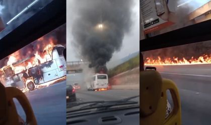 Vídeo: Ônibus pega fogo na Rodovia Anhanguera, próximo ao Rodoanel em SP