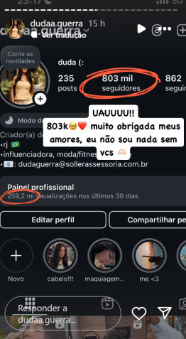 Duda Guerra celebrou a conquista de novos seguidores no Instagram • Instagram/Duda Guerra