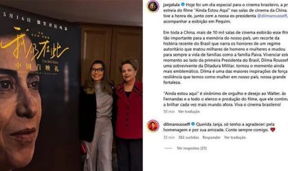Com Janja e Dilma, ‘Ainda Estou Aqui’ é lançado na China e será exibido em 10 mil salas