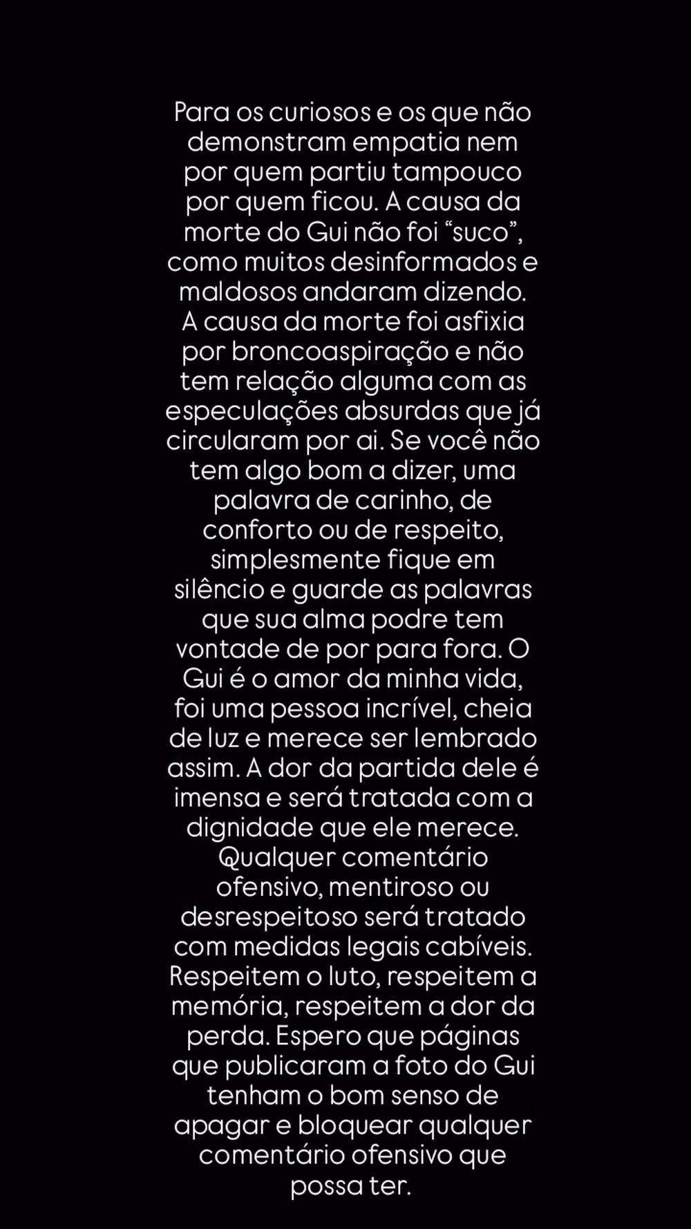 Namorada de Guilherme Henrique desmentiu boatos sobre a sua morte • Reprodução