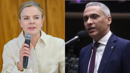 A ministra-chefe da Secretaria de Relações Institucionais, Gleisi Hoffmann; o deputado federal Gustavo Gayer (PL-GO)
