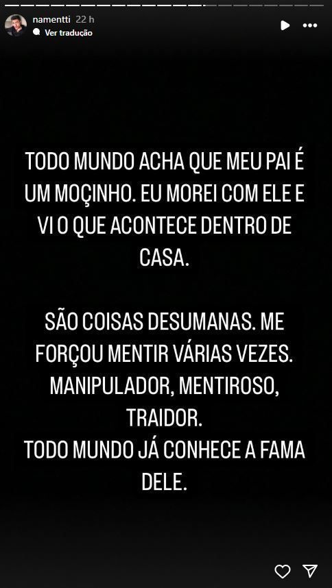 Guilherme Rocha desabafou nas redes sobre o pai, o cantor Latino • Instagram/Namentti