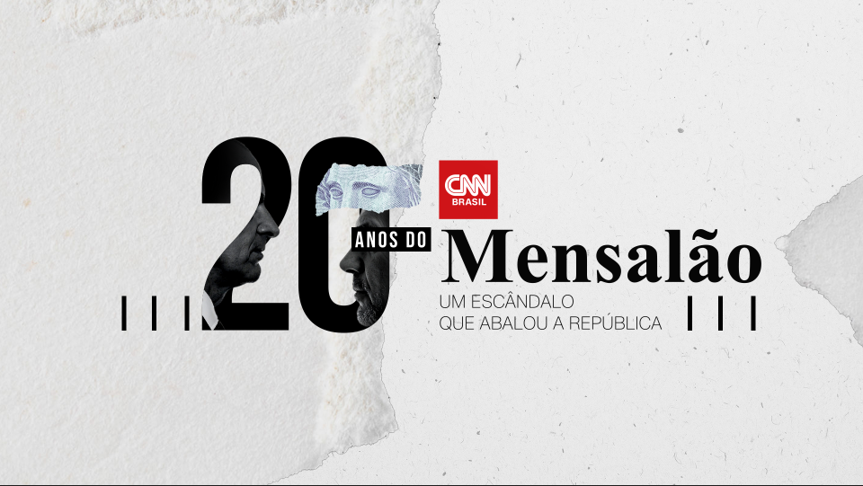Arte mostra o logo do documentário, 20 anos do Mensalão