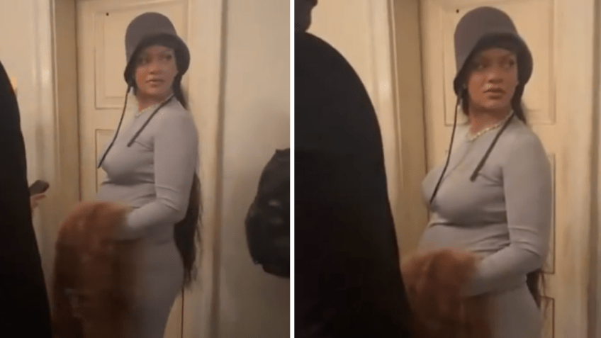 Rihanna levantou suspeitas de uma terceira gestação ao chegar em hotel para se arrumar para o Met Gala • Reprodução/X