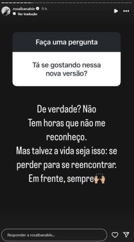 Rosalba respondeu questionamentos dos seguidores nesta terça (27) • Instagram/Rosalba Nable
