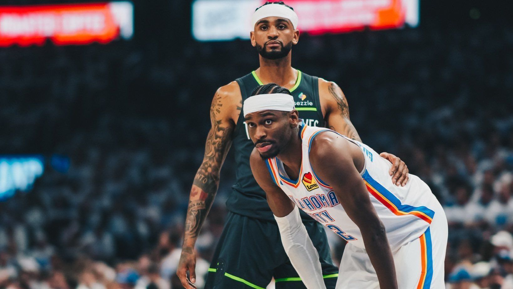 Nickeil e Shai no Jogo 1 das finais da Conferência Oeste • Foto: Divulgação/ Timberwolves