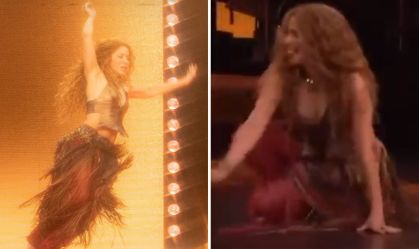 Shakira leva tombo em show no Canadá e brinca: "Um anjinho voando"