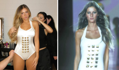 Tate McRae se inspira em look de Gisele Bündchen para show; veja