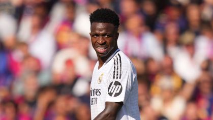 Vini Jr., do Real Madrid, em duelo contra o Barcelona pela LaLiga