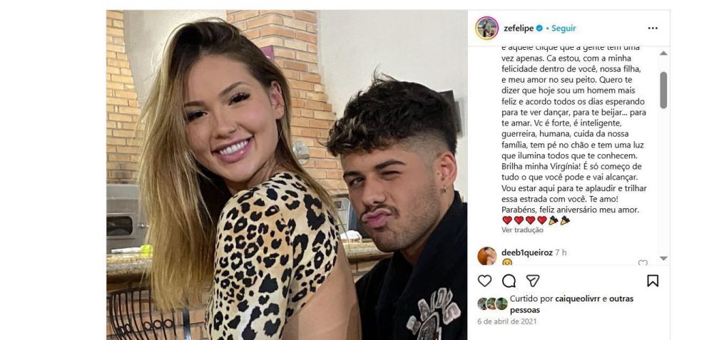 Zé Felipe já publicou foto similar com Virginia em 2021 • Instagram/Zé Felipe