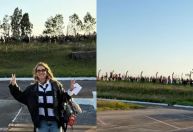Virginia se choca com multidão que foi vê-la decolar em jatinho