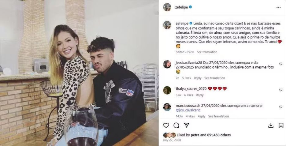 Virginia e Zé Felipe em 2020 • Instagram/Zé Felipe