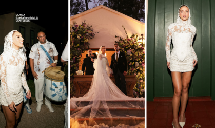 Giovanna Lancellotti faz 2º casamento com show da Beija-Flor e dois looks