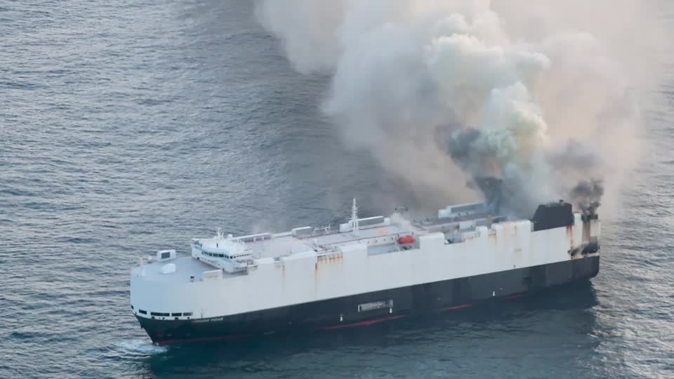 Burning cargo ship carrying 3,000 vehicles abandoned off Alaska