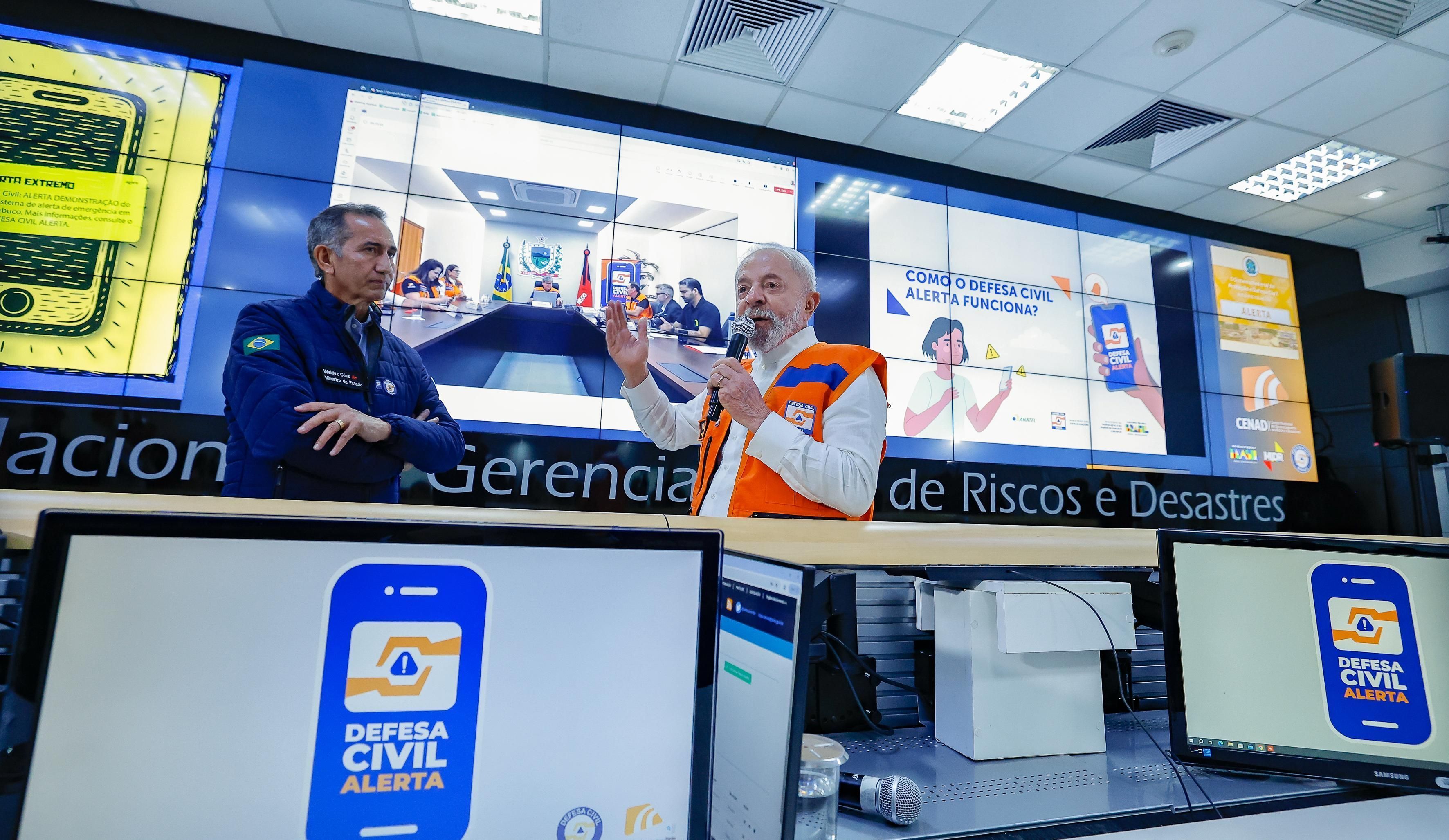 Presidente Luiz Inácio Lula da Silva (PT), em lançamento do Defesa Civil Alerta para a região Nordeste