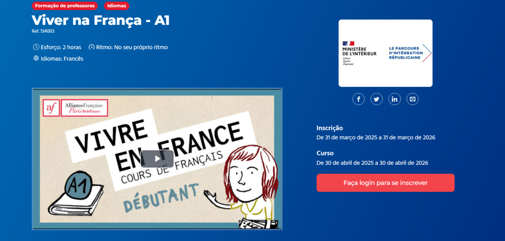 Ministério do Interior da França oferece curso gratuito de francês • Reprodução/Ministério do Interior da França