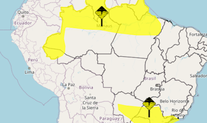 Alerta amarelo: Norte e Centro-Sul do país devem ter chuva intensa hoje