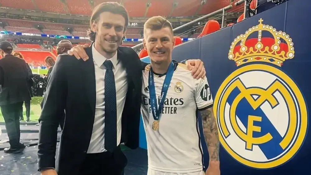 Gareth Bale e Toni Kroos após última conquista do Real Madrid na Champions League em 2024