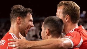 Comemoração dos jogadores do Bayern na partida contra o Boca