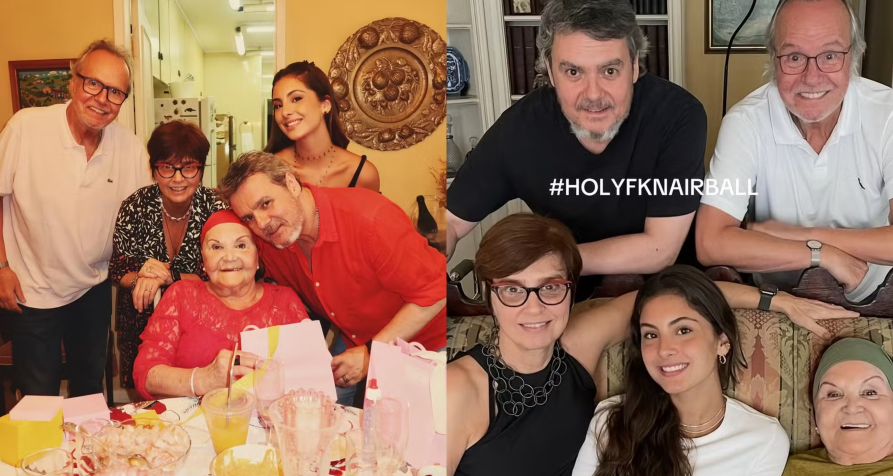 Nas imagens, Lidia Brondi, Cassio e Tato Gabus Mendes aparecem ao lado de Elenita Sánchez Blanco • TikTok/Luiza Gabus Mendes