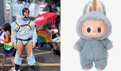 Carmo Dalla Vecchia curte Parada do Orgulho LGBT+ vestido de Labubu; veja
