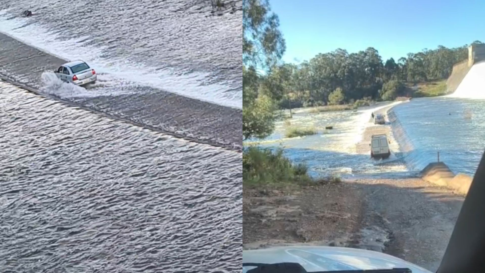 CARRO ATRAVESSA BARRAGEM RS