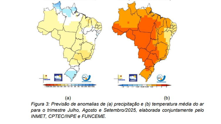 Mapa mostra previsão de precipitação e temperaturas baixas no Brasil • Reprodução/Instituto Nacional de Meteorologia (Inmet)