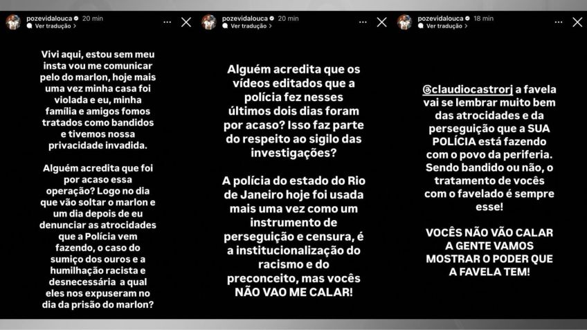 Publicações feitas por Viviane Noronha, esposa do MC Poze do Rodo • Reprodução