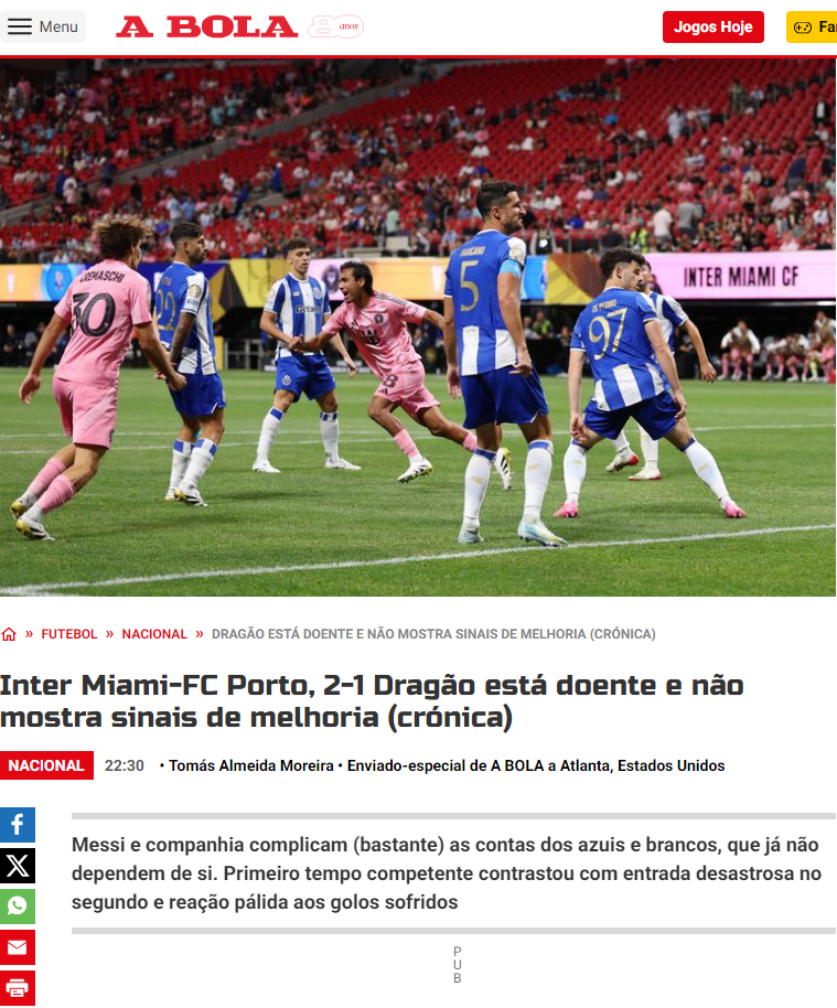 Jornal A Bola na bronca com Porto