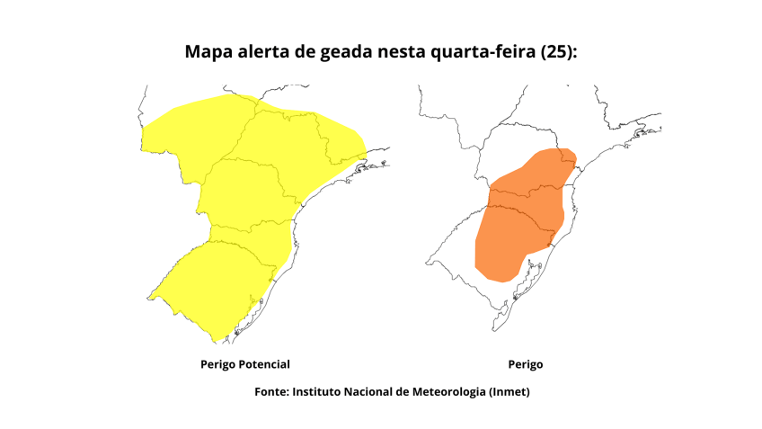 Mapa risco de geada • Crédito: Instituto Nacional de Meteorologia