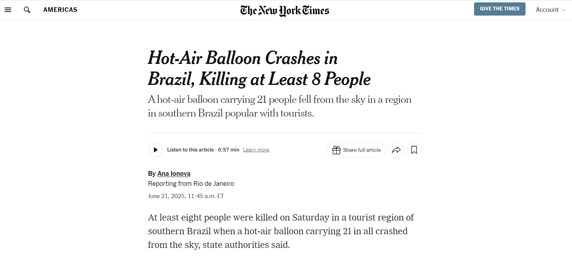 Imprensa internacional repercute acidente de balão em SC
