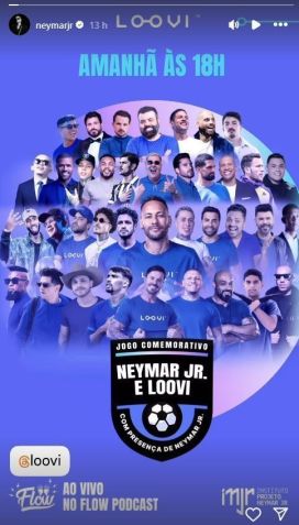 Neymar anuncia jogo com funkeiros e celebridades na Vila Belmiro • Reprodução/Instagram
