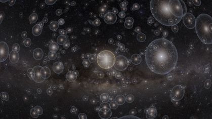 A Nuvem de Oort, uma extensão de corpos gelados nos confins do nosso sistema solar, é mostrada aqui em uma cena de "Encontros na Via Láctea", um show no Planetário Hayden da cidade de Nova York que gerou uma descoberta acidental sobre o formato da nuvem