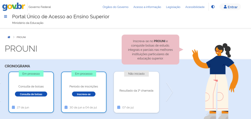 Participantes devem se inscrever pelo "Portal Único de Acesso ao Ensino Superior" • Reprodução/Portal Único de Acesso ao Ensino Superior