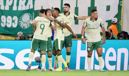 Palmeiras comemora gol de empate contra o Inter Miami no Mundial de Clubes