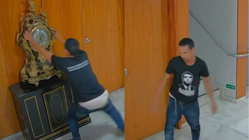 Homem que quebrou um relógio histórico no dia 8 de janeiro de 2023 • Reprodução