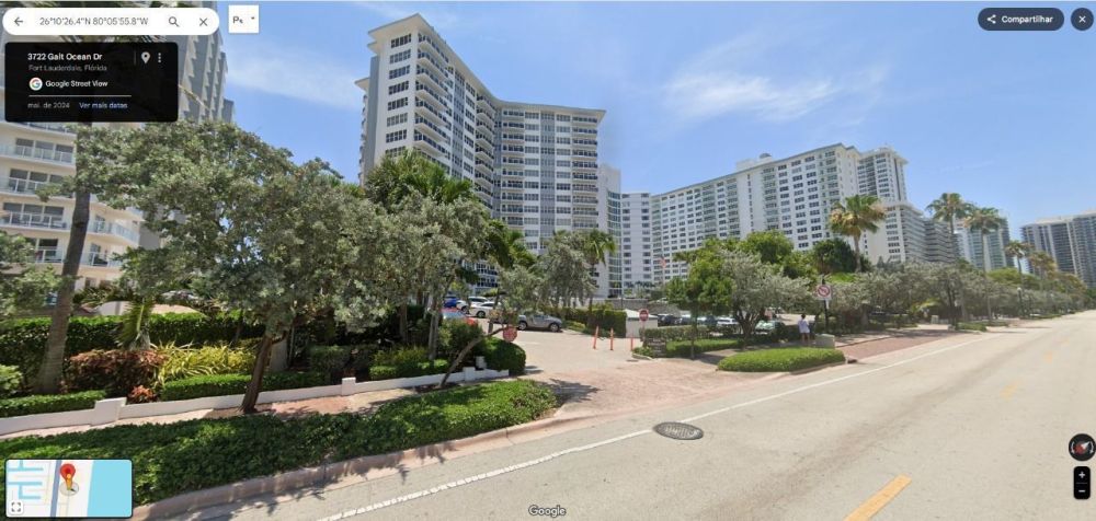 Local onde Carla Zambelli está em Fort Lauderdale, na Flórida, de acordo com youtube • Reprodução/Google Street View