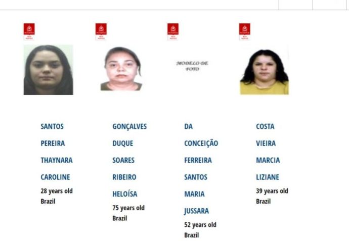 Brasileiras na lista da Interpol • Reprodução