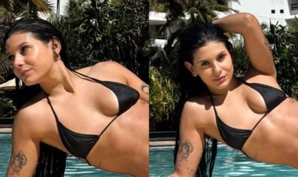 Ana Castela relaxa de biquíni à beira da piscina em Maceió