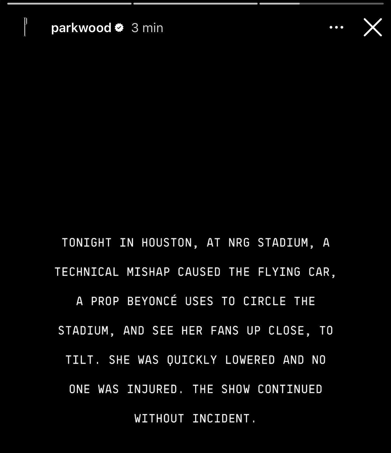 Empresa de Beyoncé se pronuncia após incidente em show • Instagram/Parkwood