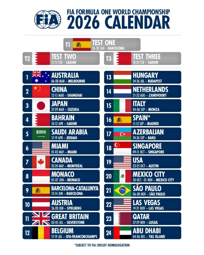 Calendário da temporada 2026 da Fórmula 1