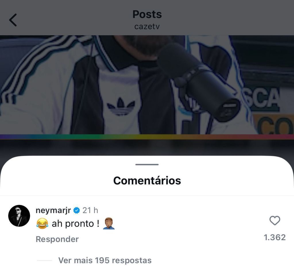 Neymar deixou comentário irônico em postagem com declaração de Luiz Henrique 