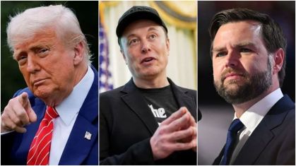 Donald Trump, presidente dos Estados Unidos, Elon Musk, CEO da Tesla, e JD Vance, vice-presidente dos EUA